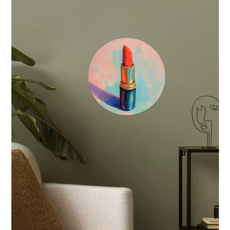 Lippenstift - Rood - Penseelstreken Wandcirkel behangsticker klein -sfeer2
