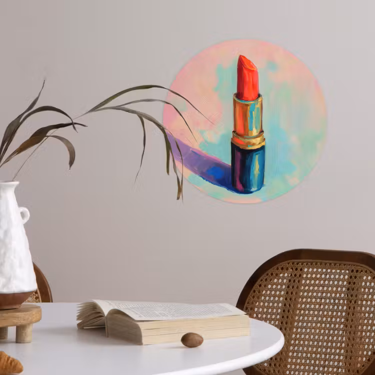 Lippenstift - Rood - Penseelstreken Wandcirkel behangsticker klein -sfeer3