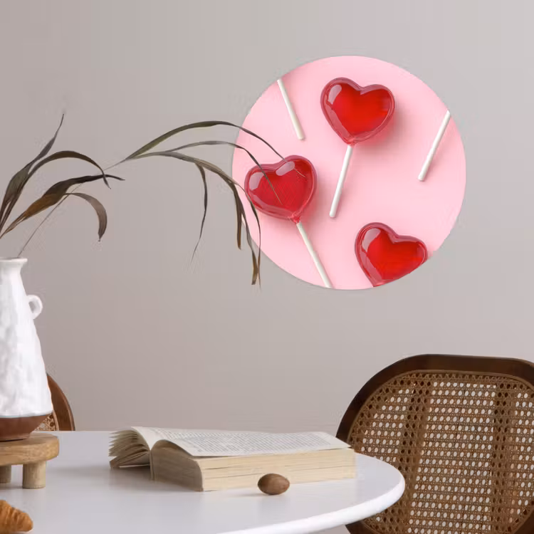 Lollies - Hartjes - Roze Wandcirkel behangsticker klein -sfeer3