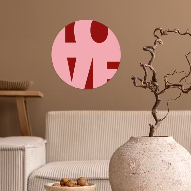Love - Rood - Blokletters Wandcirkel behangsticker klein -sfeer1
