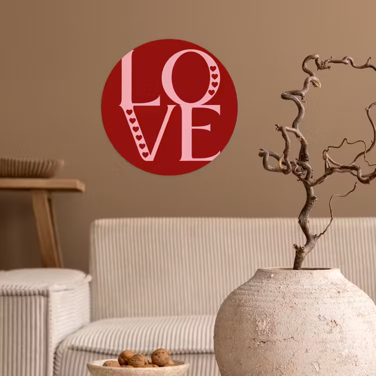 Love - Rood - Hatjes Wandcirkel behangsticker klein -sfeer1