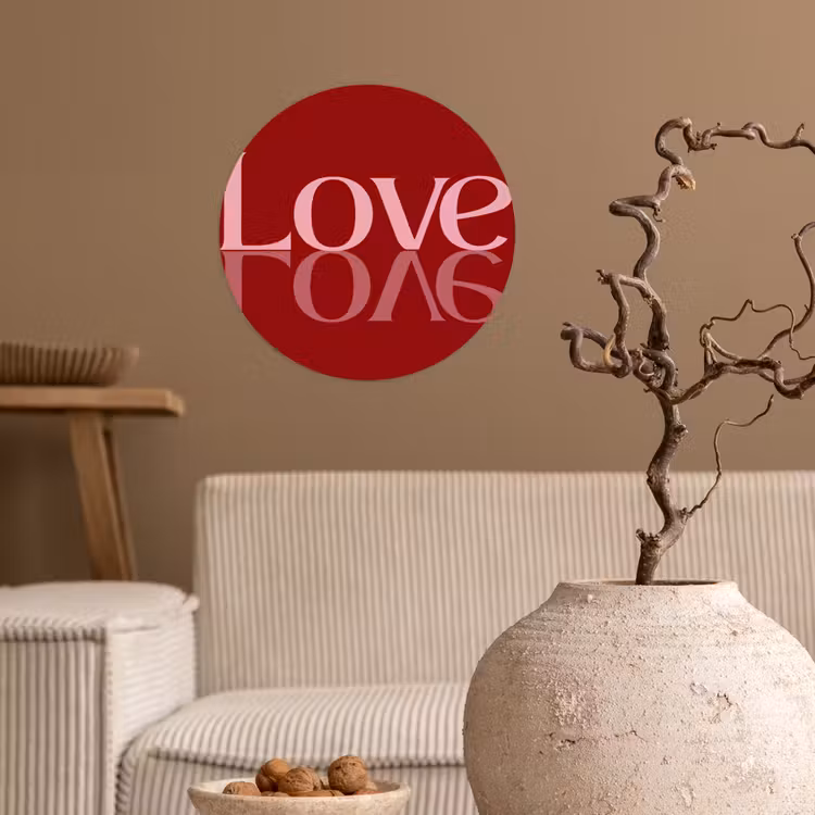 Love - Spiegeling - Rood Wandcirkel behangsticker klein -sfeer1
