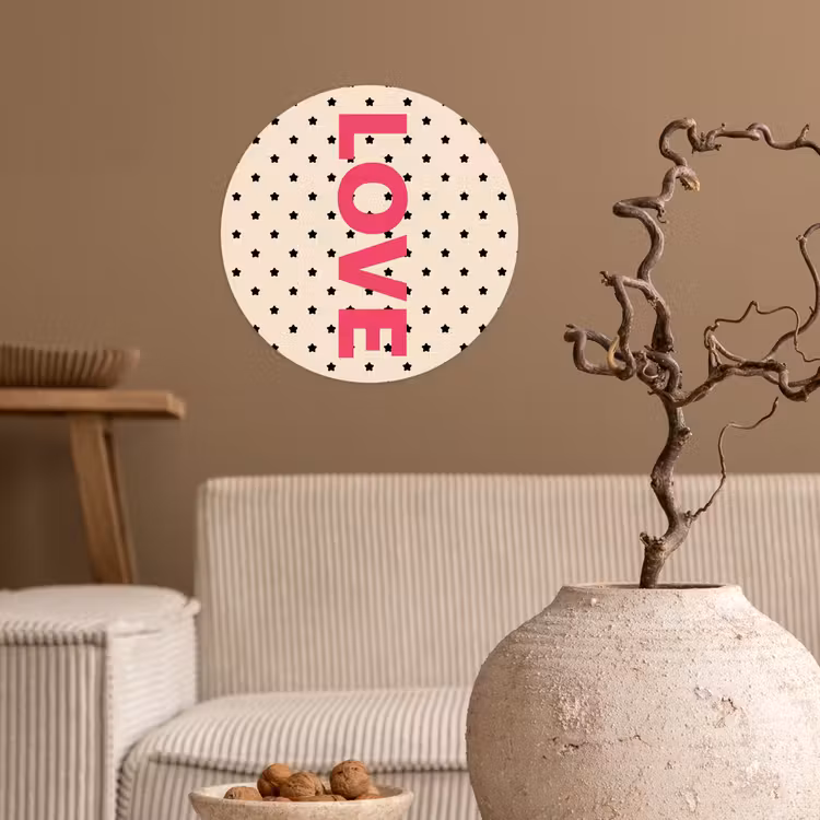 Love - Stippen - Roze Wandcirkel behangsticker klein -sfeer1