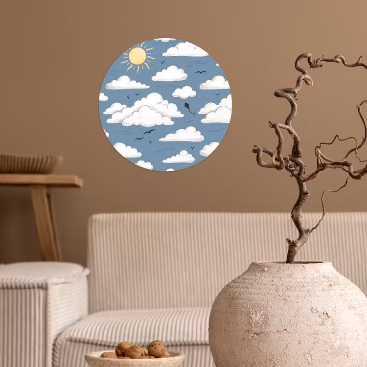 Lucht - Zon - Wolken - Natuur - Blauw Wandcirkel behangsticker klein -sfeer1