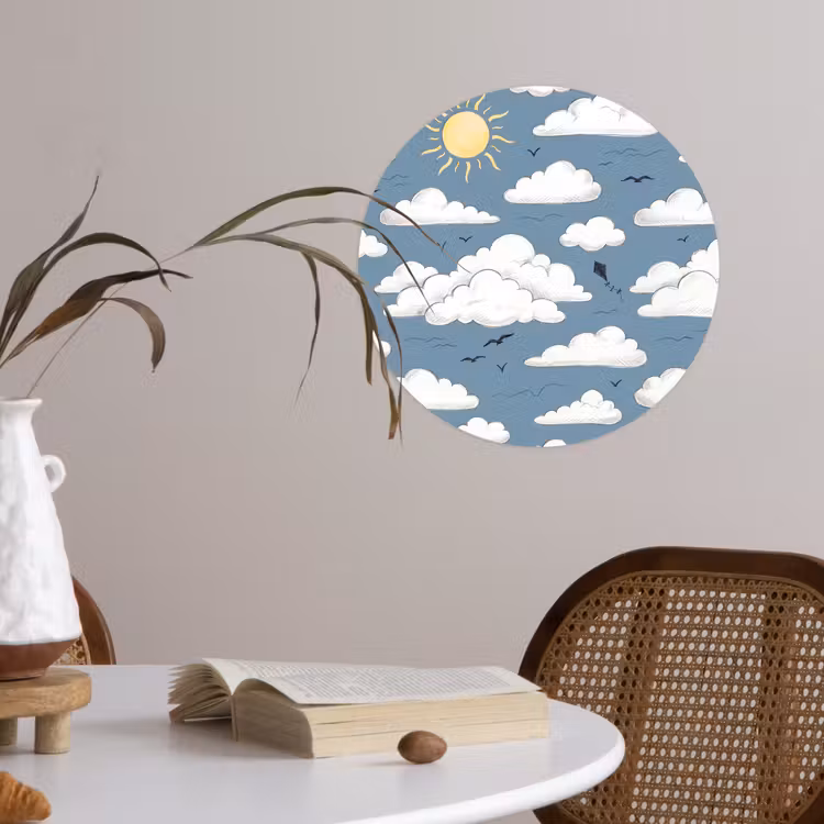 Lucht - Zon - Wolken - Natuur - Blauw Wandcirkel behangsticker klein -sfeer3