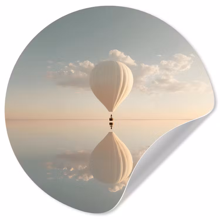 Luchtballon - Wolken - Water - Blauw Wandcirkel behangsticker klein -3d