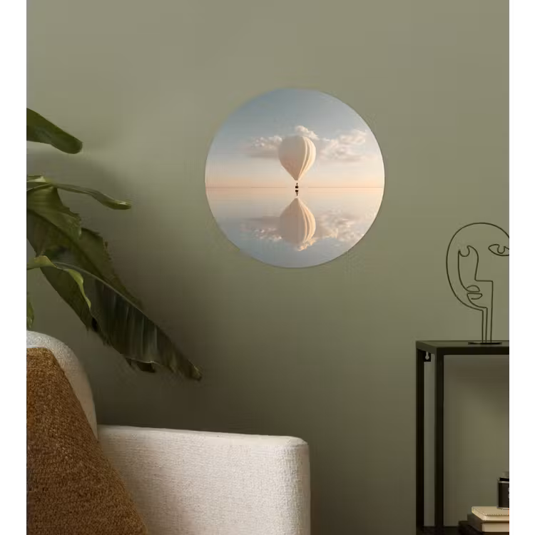 Luchtballon - Wolken - Water - Blauw Wandcirkel behangsticker klein -sfeer2