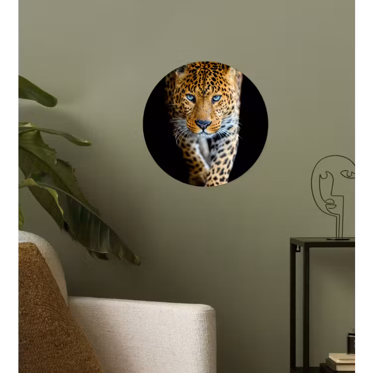 Luipaard - Dieren - Portret - Wilde dieren - Zwart Wandcirkel behangsticker klein -sfeer2