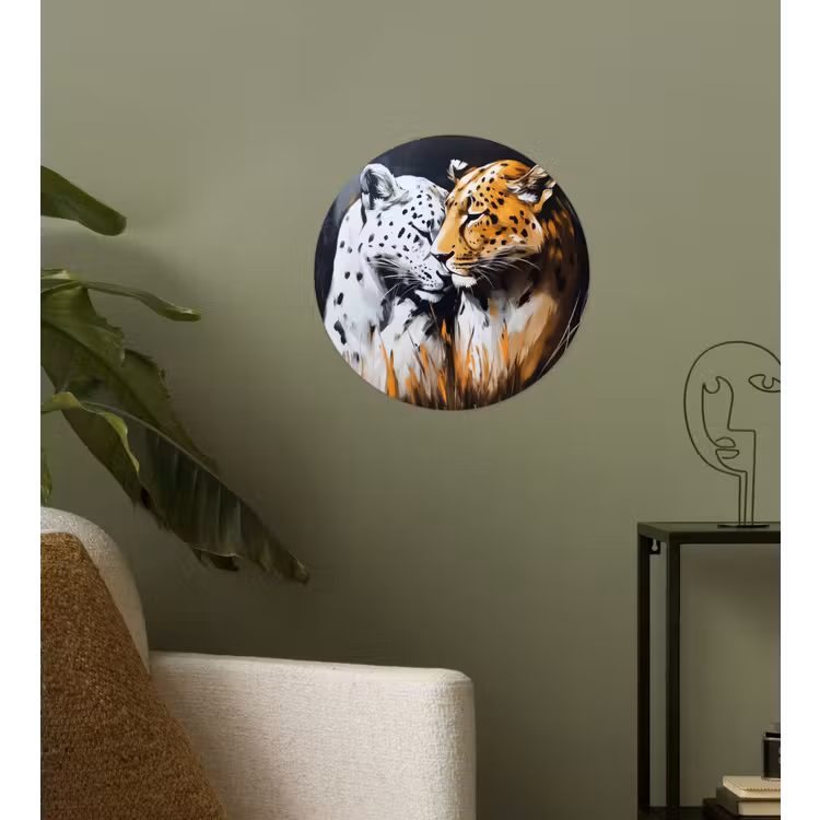 Luipaard - Oranje - Wit - Gras Wandcirkel behangsticker klein -sfeer2