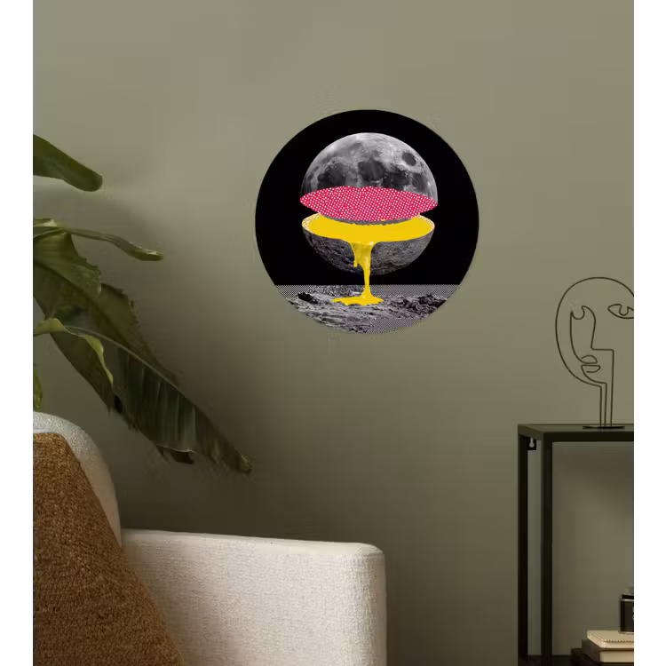 Maan - Geel - Roze - Zwart Wandcirkel behangsticker klein -sfeer2
