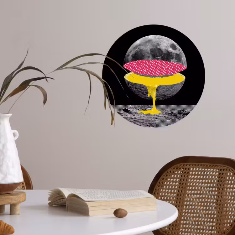 Maan - Geel - Roze - Zwart Wandcirkel behangsticker klein -sfeer3