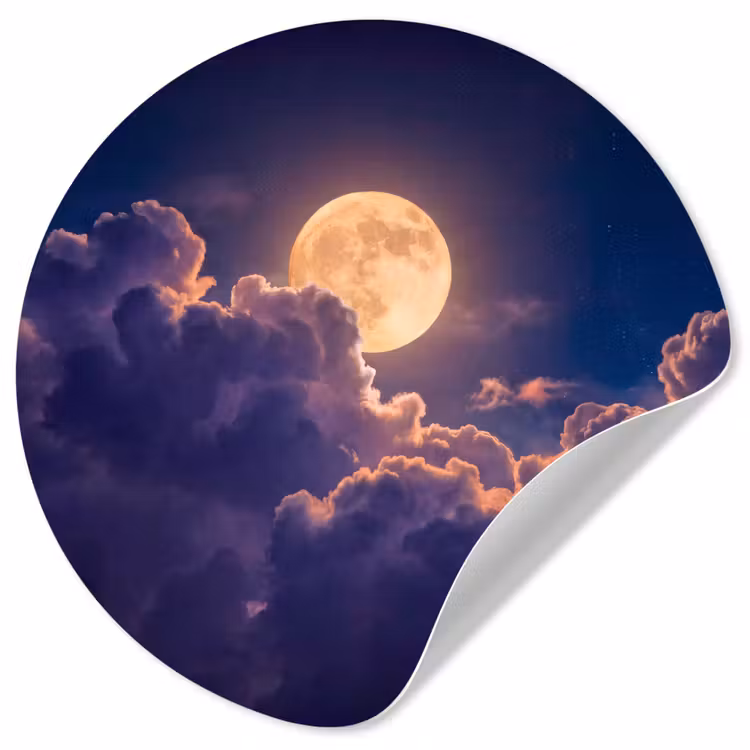 Maan - Wolken - Nacht - Oranje Wandcirkel behangsticker klein -3d