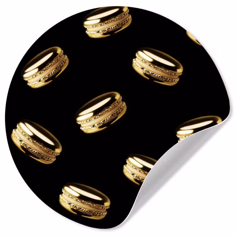 Macarons - Patroon - Goud - Zwart Wandcirkel behangsticker klein -3d