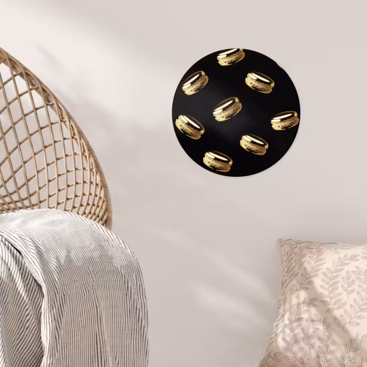 Macarons - Patroon - Goud - Zwart Wandcirkel behangsticker klein -sfeer4