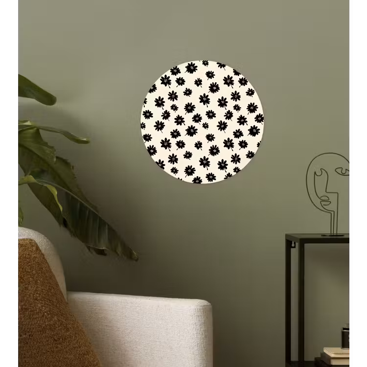 Madeliefjes - Grafisch - Zwart - Beige Wandcirkel behangsticker klein 186 -sfeer2