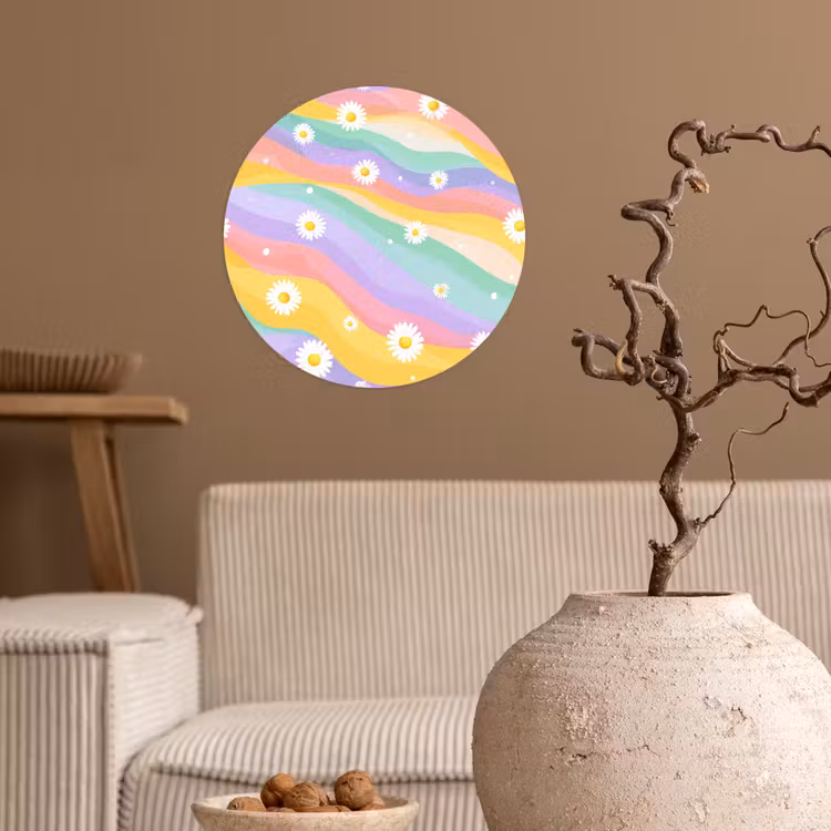 Madeliefjes - Kleurrijk - Pastel - Vrolijk Wandcirkel behangsticker klein -sfeer1