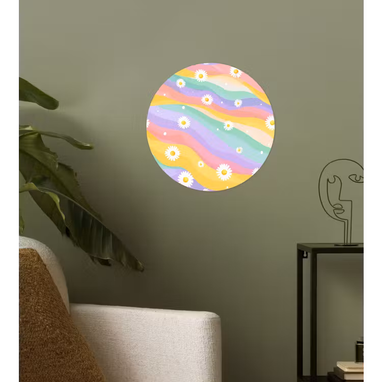 Madeliefjes - Kleurrijk - Pastel - Vrolijk Wandcirkel behangsticker klein -sfeer2