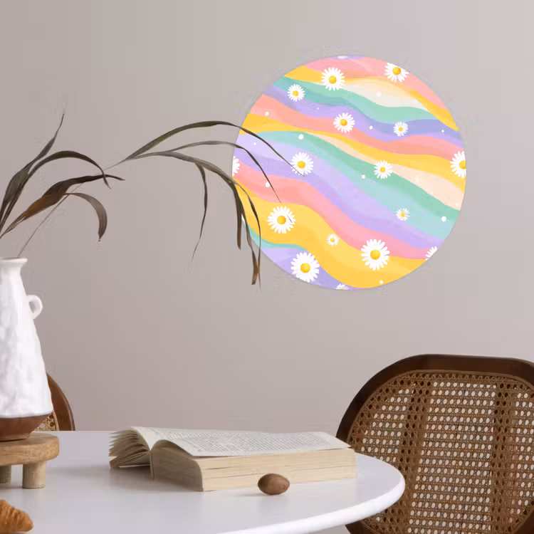 Madeliefjes - Kleurrijk - Pastel - Vrolijk Wandcirkel behangsticker klein -sfeer3