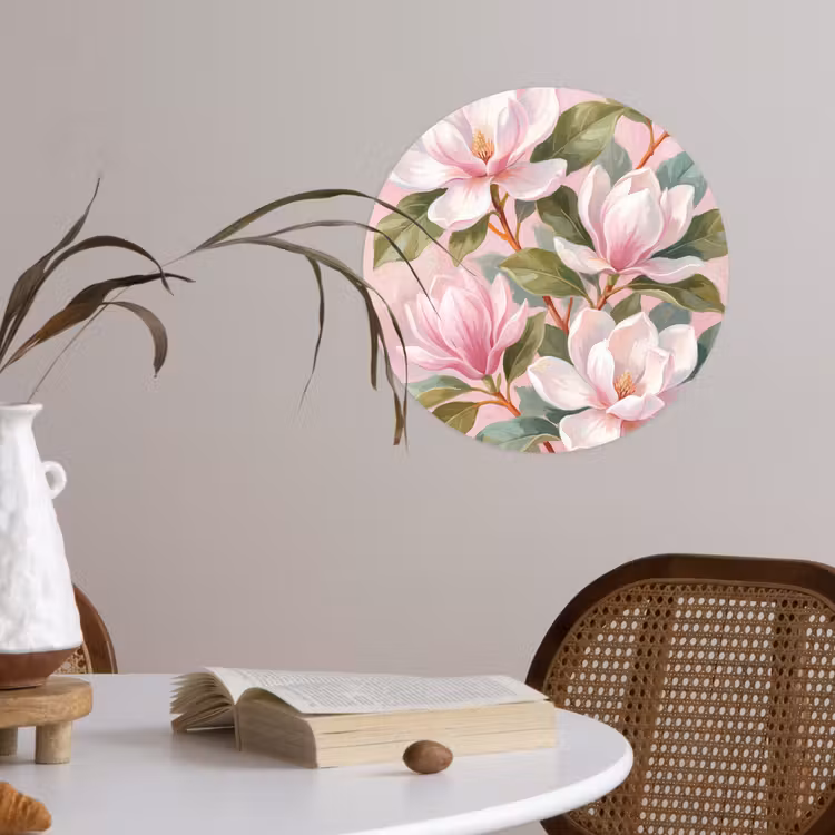Magnolia's - Patroon - Roze Wandcirkel behangsticker klein -sfeer3