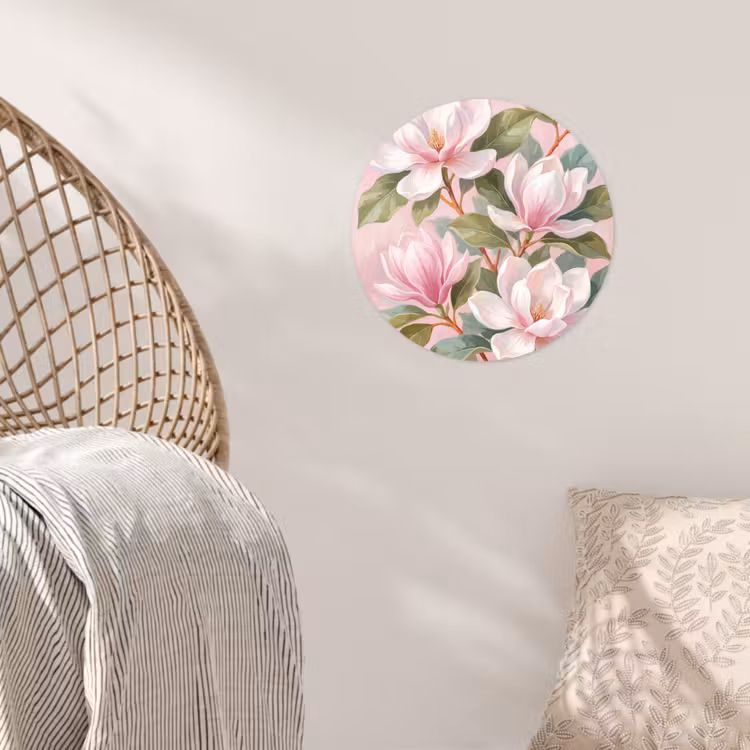 Magnolia's - Patroon - Roze Wandcirkel behangsticker klein -sfeer4