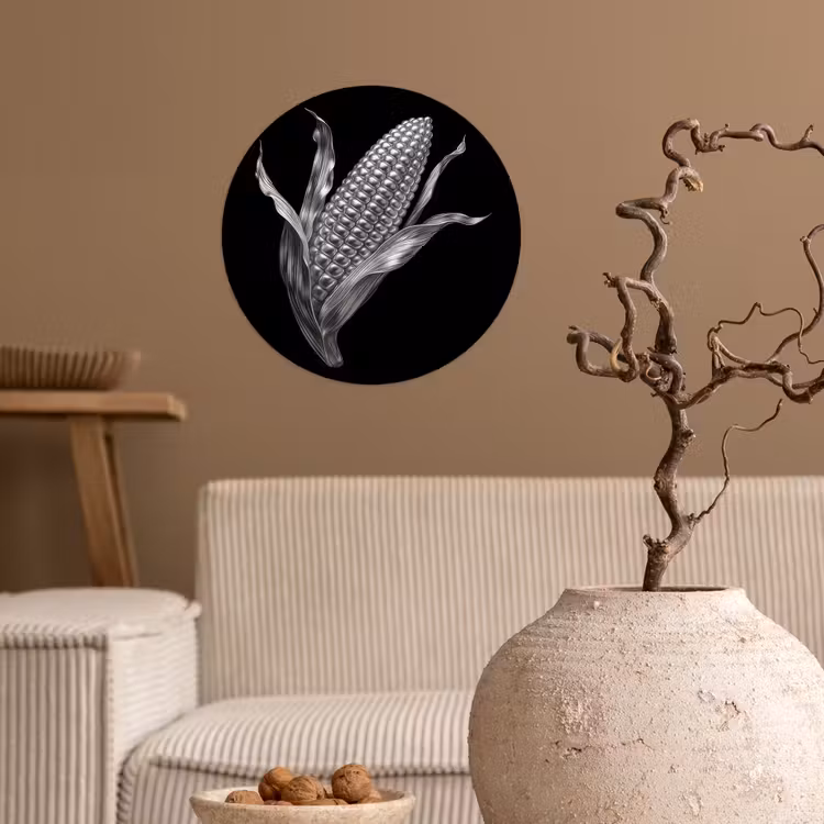 Maïskolf - Glanzend metaal - Elegant Wandcirkel behangsticker klein -sfeer1