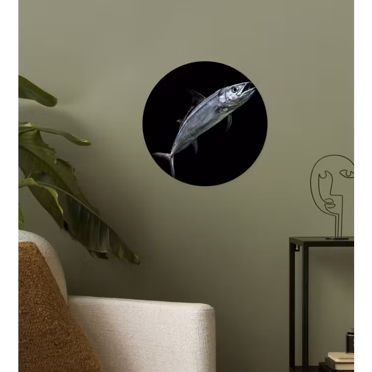 Makreel - Vis - Zwart Wandcirkel behangsticker klein -sfeer2