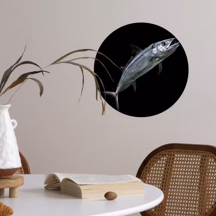 Makreel - Vis - Zwart Wandcirkel behangsticker klein -sfeer3