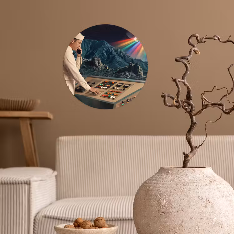 Behangcirkel - Man - Controlekamer - Strand - Man - Controlekamer - Strand Wandcirkel behangsticker klein