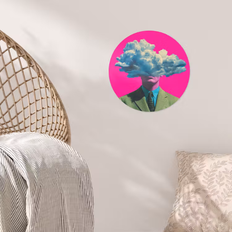 Man - Pak - Wolk - Roze Wandcirkel behangsticker klein -sfeer4