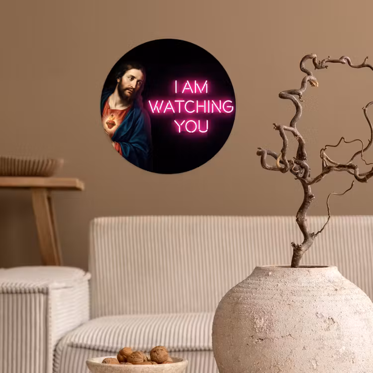 Man - Tekst - Neon Wandcirkel behangsticker klein -sfeer1