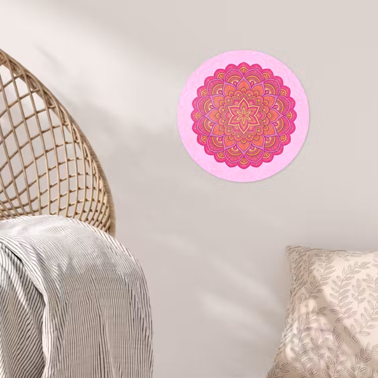 Mandala - Cirkel - Spiritueel - Oosters - Roze Wandcirkel behangsticker klein -sfeer4