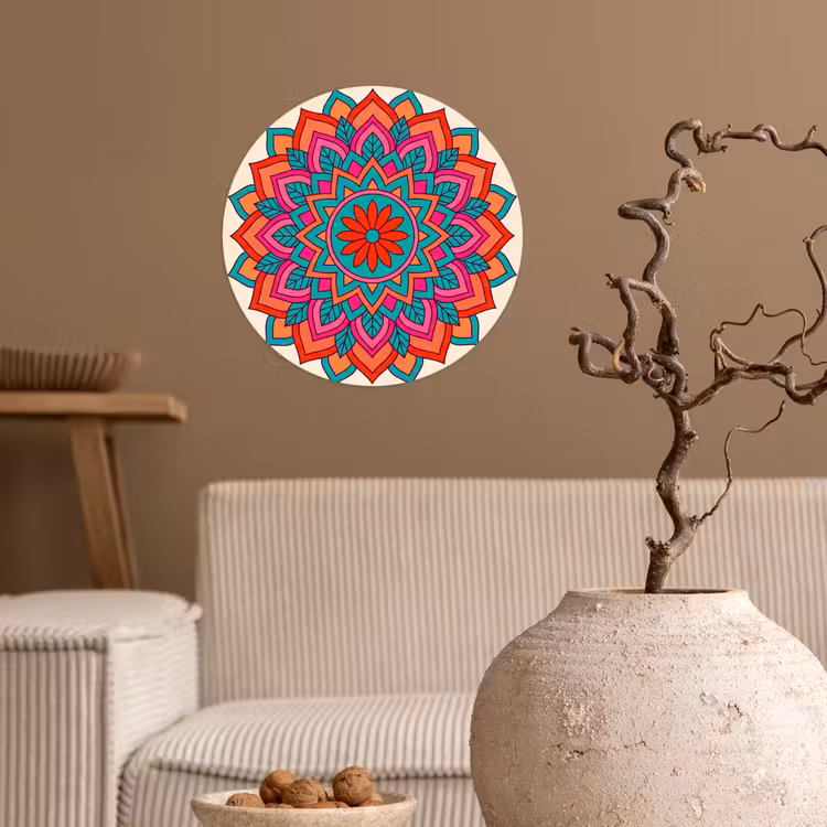 Mandala - Patroon - Abstract - Kleurrijk - Modern Wandcirkel behangsticker klein -sfeer1