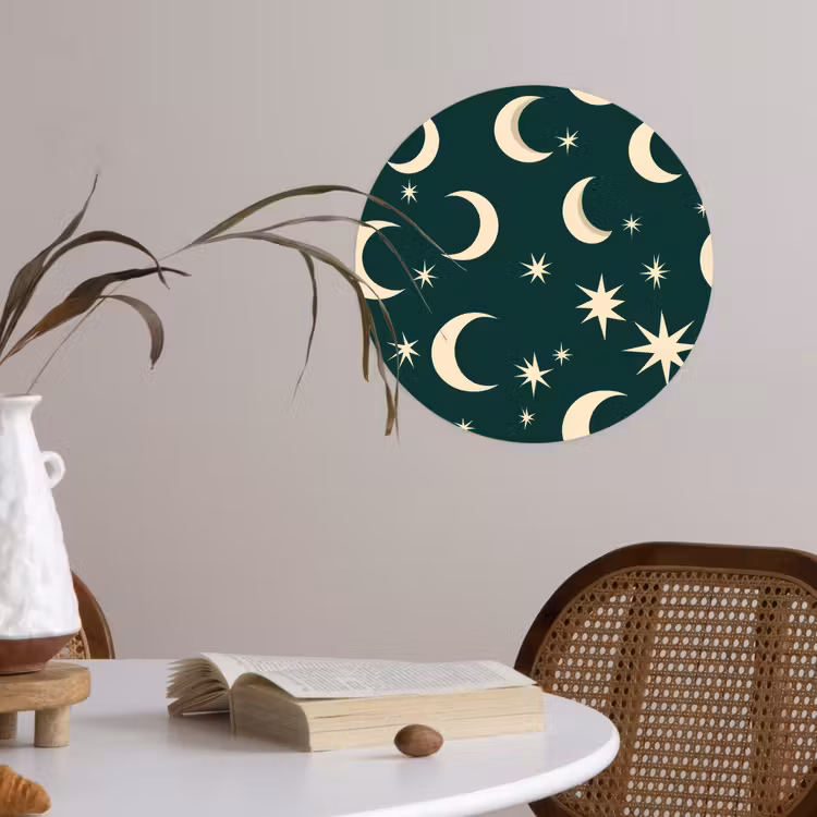 Manen - Sterren - Groen Wandcirkel behangsticker klein 186 -sfeer3