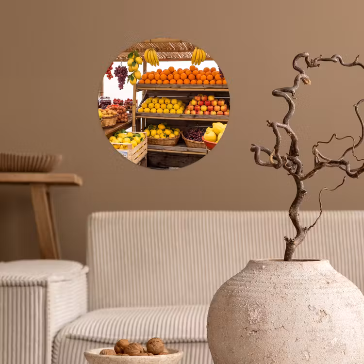 Behangcirkel - Marktkraam - Fruit - Vers - Marktkraam - Fruit - Vers Wandcirkel behangsticker klein