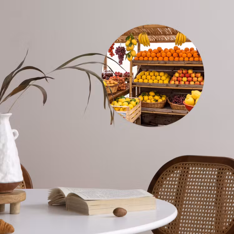 Behangcirkel - Marktkraam - Fruit - Vers - Marktkraam - Fruit - Vers Wandcirkel behangsticker klein