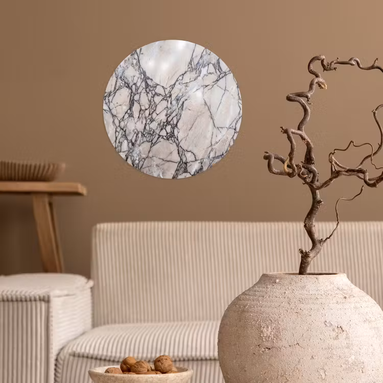 Marmer - Aderen - Patroon - Wit - Grijs Wandcirkel behangsticker klein -sfeer1