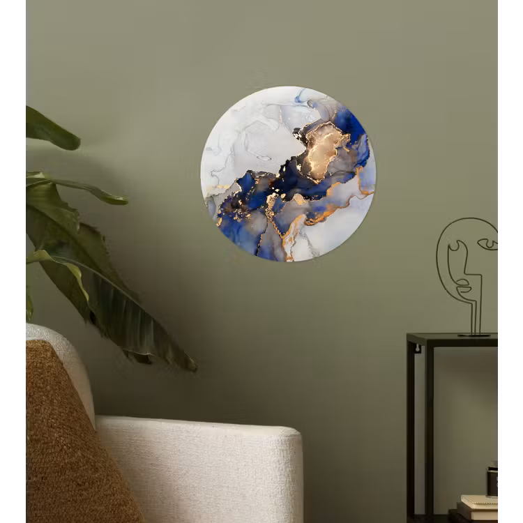 Marmer - Blauw - Goud Wandcirkel behangsticker klein -sfeer2