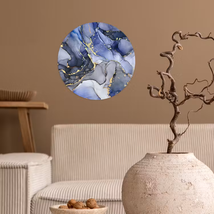 Marmer - Goud - Abstract - Blauw Wandcirkel behangsticker klein -sfeer1