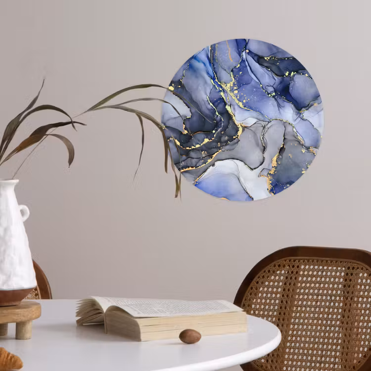 Marmer - Goud - Abstract - Blauw Wandcirkel behangsticker klein -sfeer3