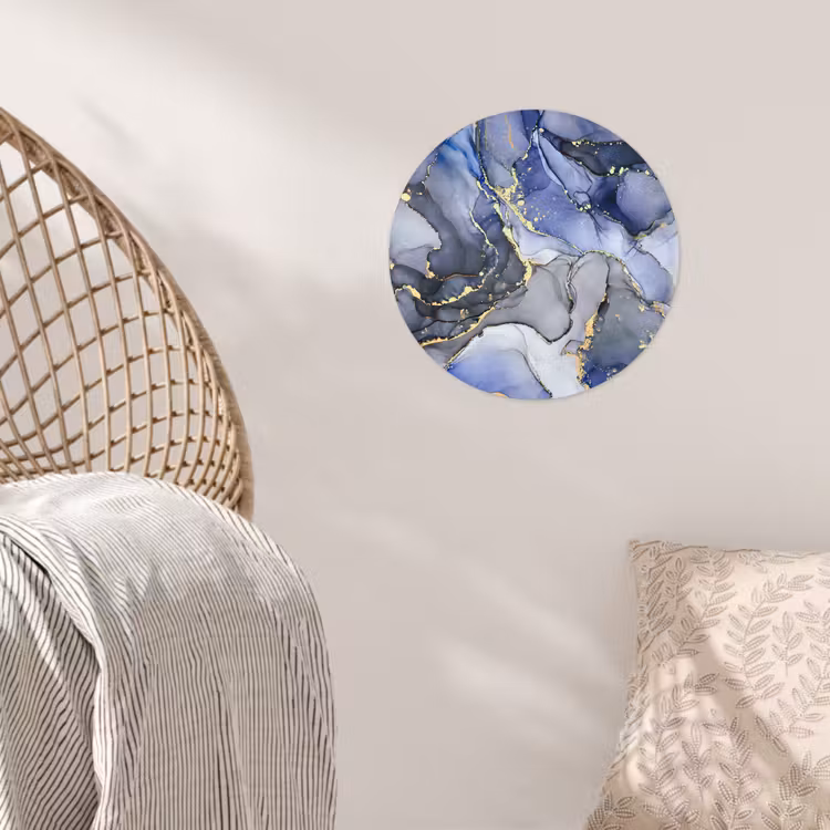 Marmer - Goud - Abstract - Blauw Wandcirkel behangsticker klein -sfeer4