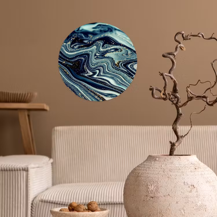 Marmer - Goud - Blauw - Glitter - Marmerlook - Abstract Wandcirkel behangsticker klein -sfeer1