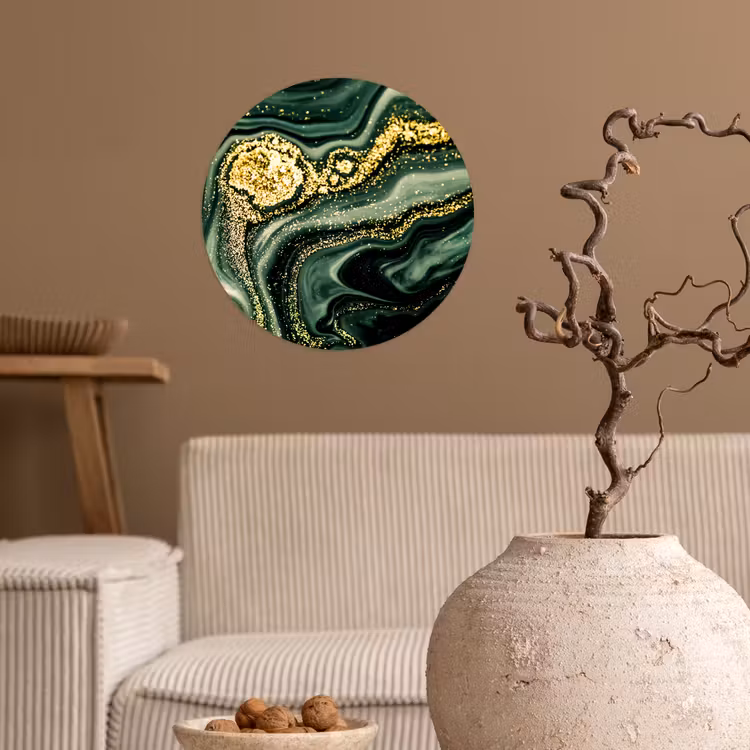 Marmer - Goud - Glitter - Groen - Marmerlook - Luxe Wandcirkel behangsticker klein -sfeer1