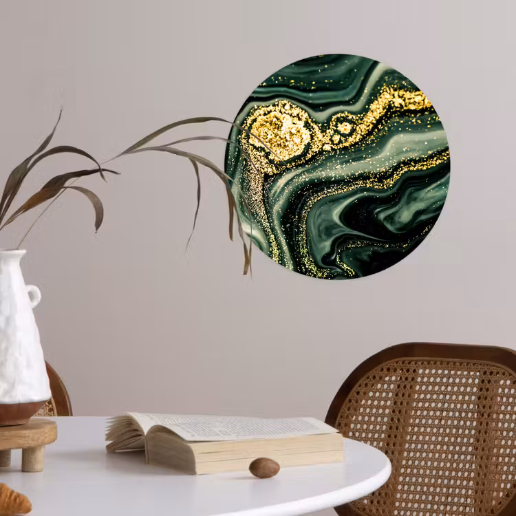Marmer - Goud - Glitter - Groen - Marmerlook - Luxe Wandcirkel behangsticker klein -sfeer3
