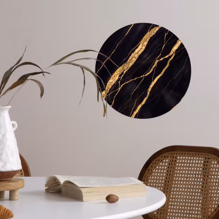 Marmer - Goud - Textuur - Abstract - Zwart Wandcirkel behangsticker klein -sfeer3