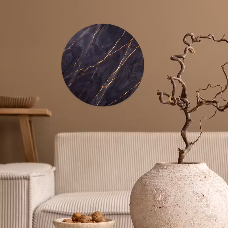 Marmer - Goudaders - Abstract - Modern - Zwart Wandcirkel behangsticker klein -sfeer1