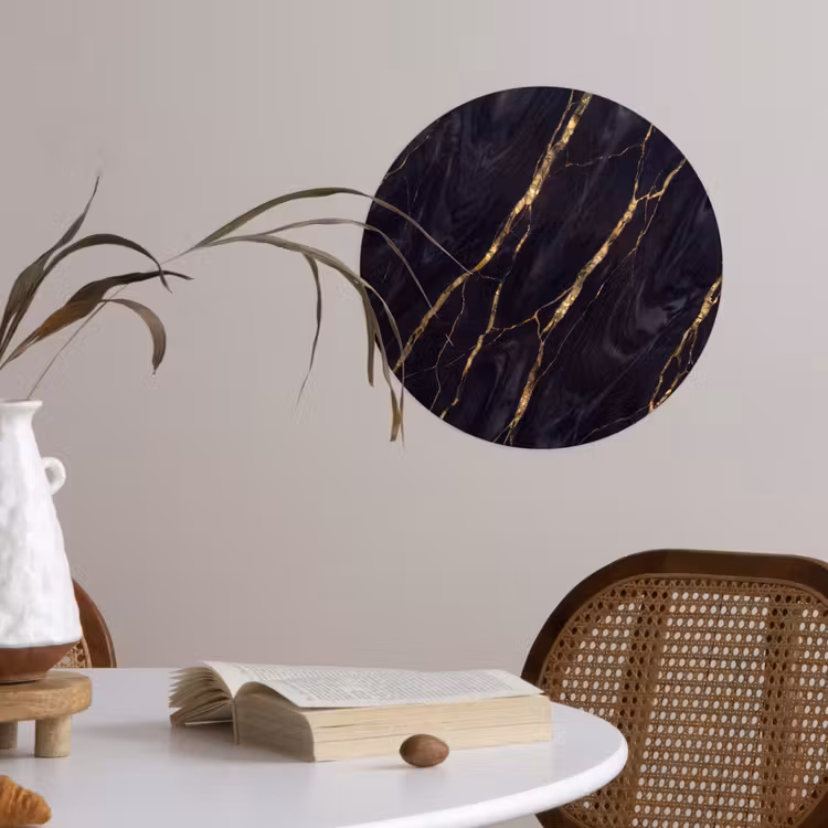 Marmer - Gouden aders - Abstract - Zwart Wandcirkel behangsticker klein -sfeer3