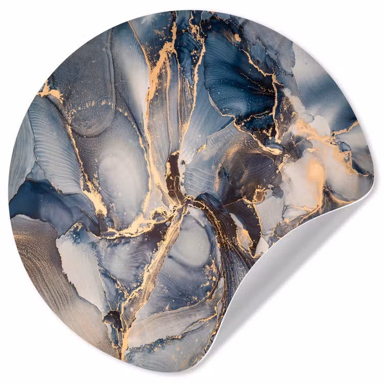 Marmer - Grijs - Blauw - Luxe - Goud Wandcirkel behangsticker klein -3d