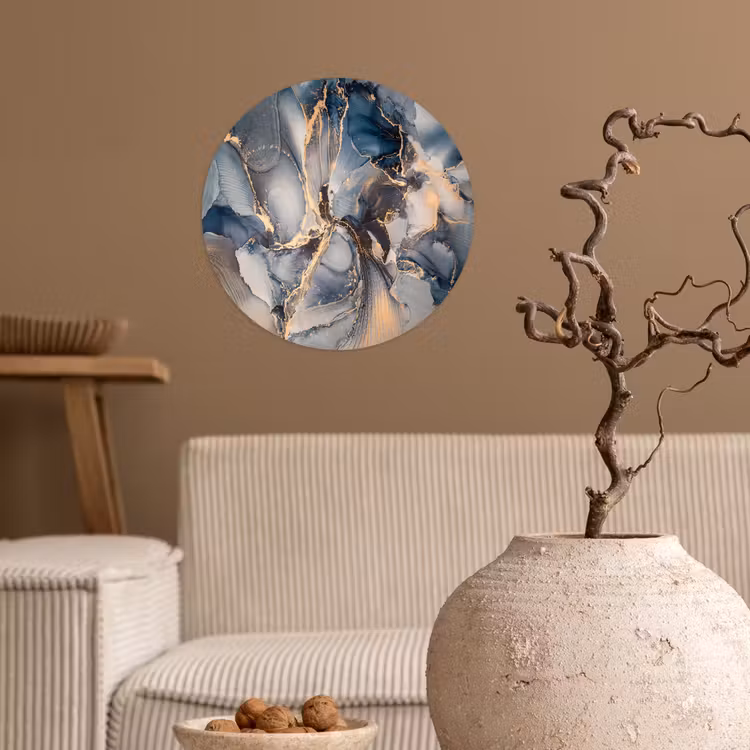 Marmer - Grijs - Blauw - Luxe - Goud Wandcirkel behangsticker klein -sfeer1