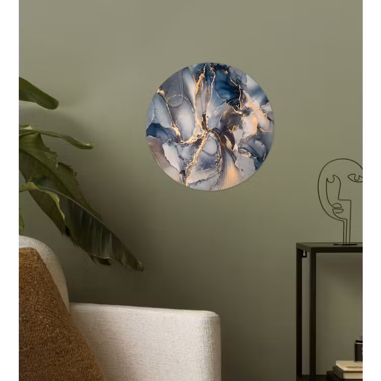 Marmer - Grijs - Blauw - Luxe - Goud Wandcirkel behangsticker klein -sfeer2