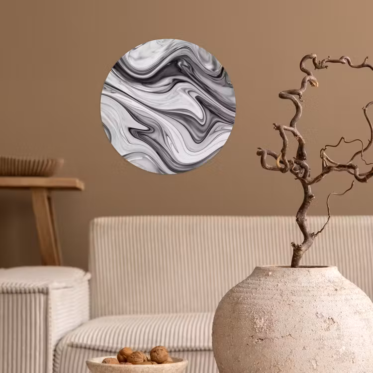 Marmer - Patronen - Grijs - Marmerlook - Zwart Wandcirkel behangsticker klein -sfeer1